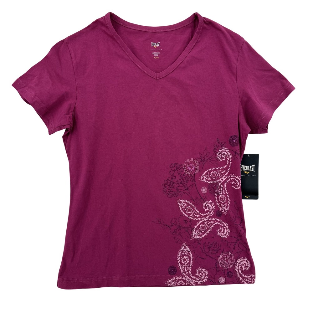 Everlast Shirt Womens XL Boysenberry Pink Paisley Floral Graphic Stretch Tee Top